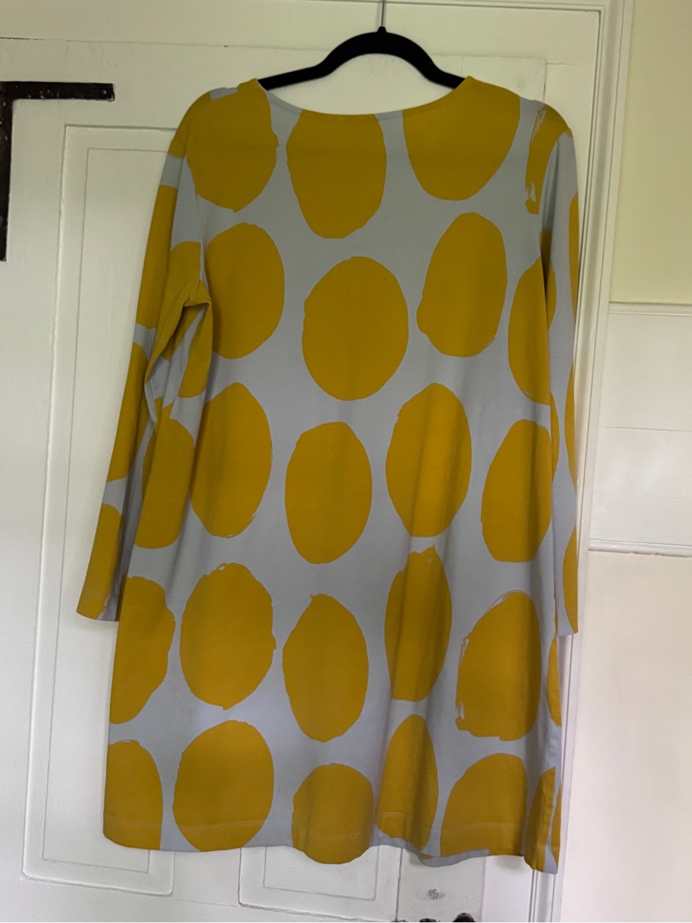 Marimekko Kivet Dot Print Mustard Yellow Long Sleeve Shift Dress L - Picture 7 of 9
